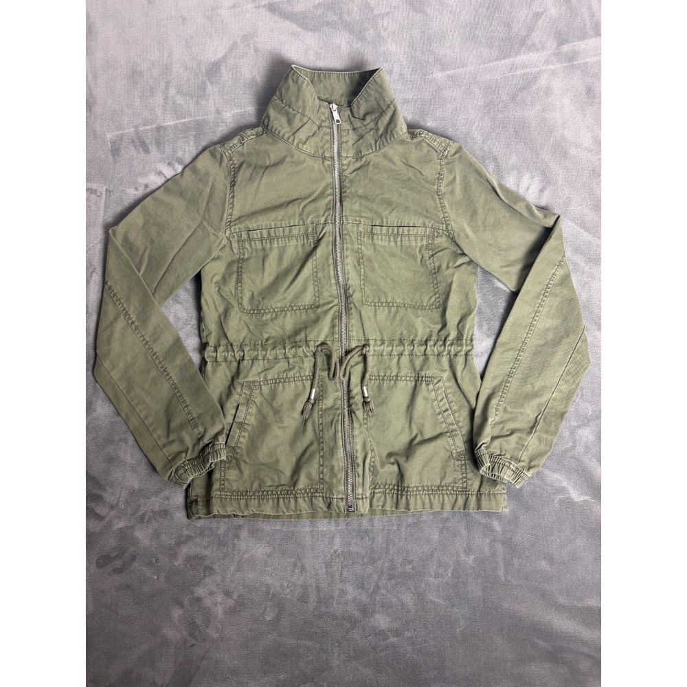 Old Navy Womens S Tall Full Zip High Neck Cinch-Waist Hunter Green Field Jacket